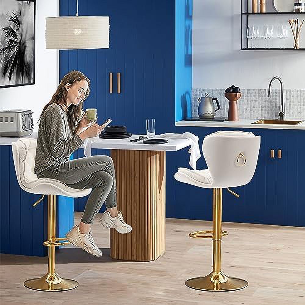 Cream Velvet Adjustable Counter Height Barstools Set of 2 K94793