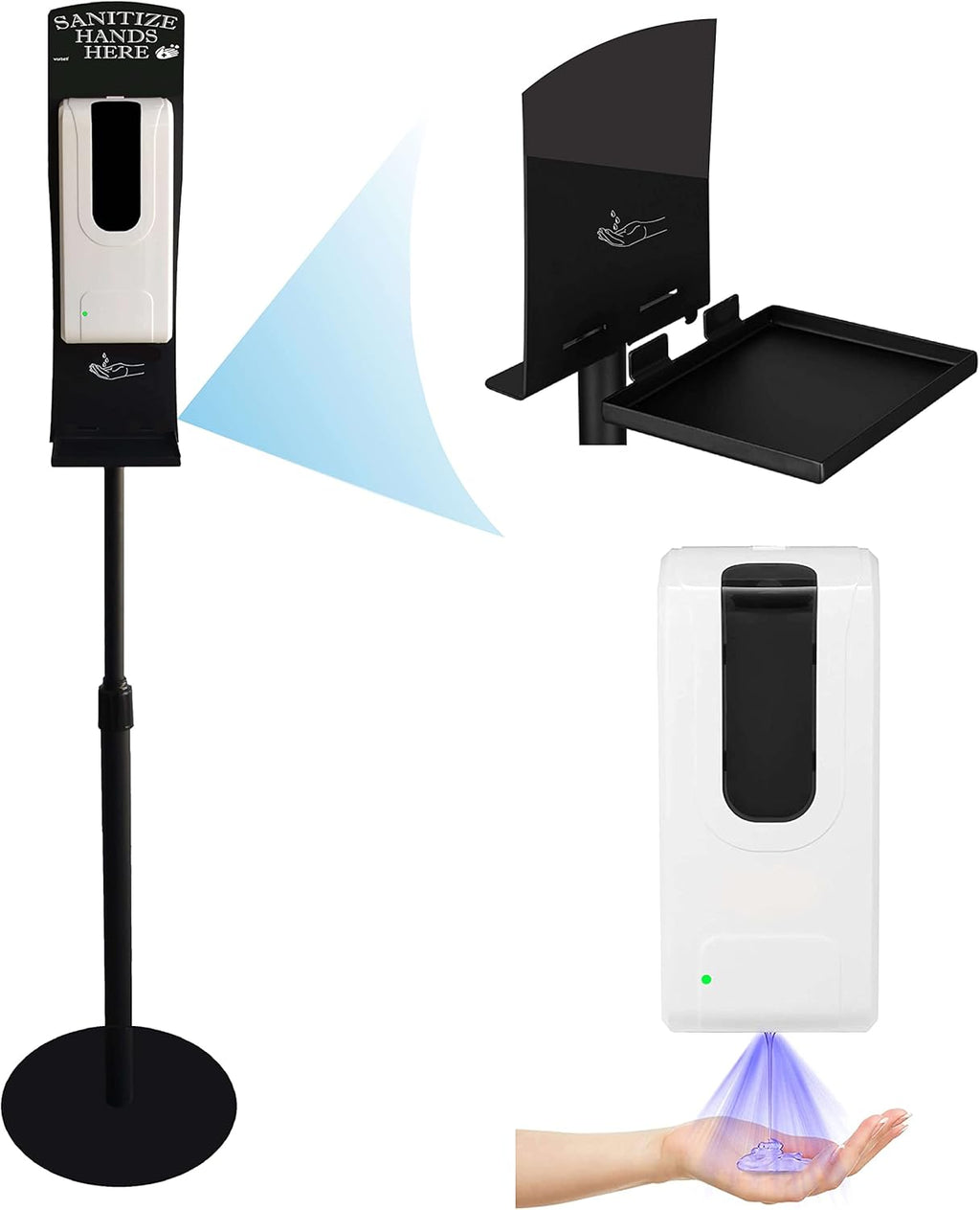 Touchless Automatic Hand Sanitizer Dispenser with Stand, Stainless Steel, Black, Pack of 2 P14296