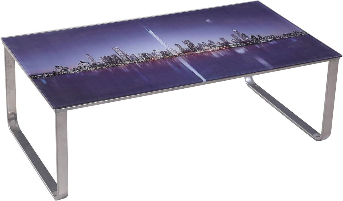 Coffee Table with Steel Frame and Tempered Glass Top I29609
