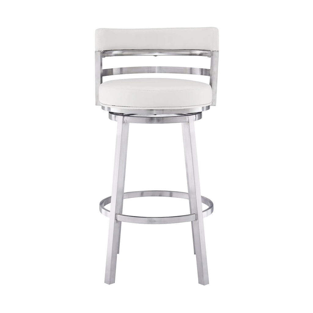 White Faux Leather and Brushed Stainless Steel Bar Stool U8346