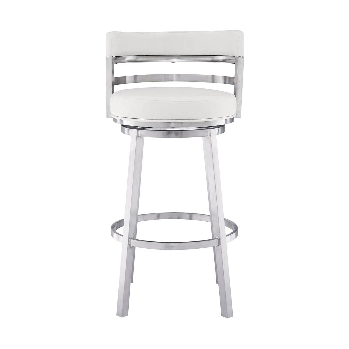 White Faux Leather and Brushed Stainless Steel Bar Stool U8346
