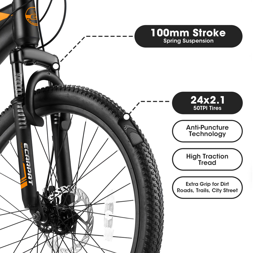 Orange 24in Mountain Bike Aluminium Frame 21-Speed U933