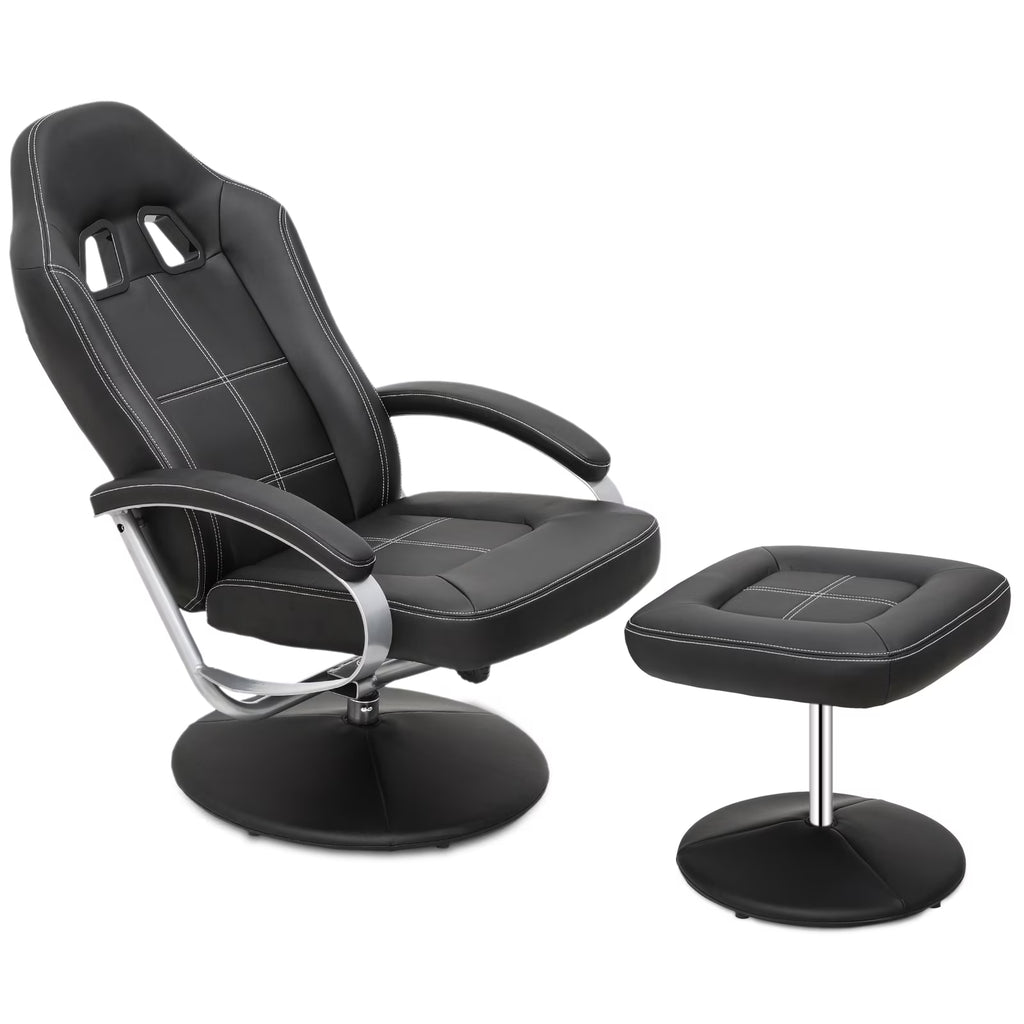 Black PU Leather Swivel Recliner with Ottoman S219