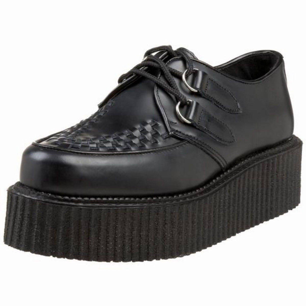 Black Leather Creeper Shoes V15007