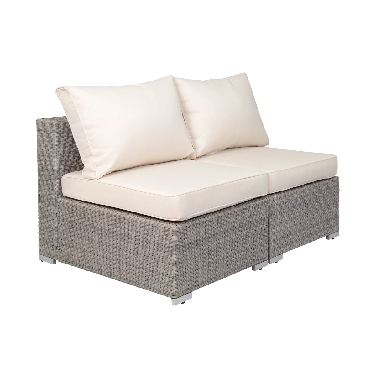 7-Piece Outdoor Rattan Wicker Sectional Seating Set with Cushions, Gray/Ivory O64938