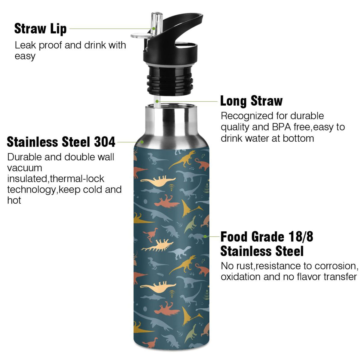 20 OZ Stainless Steel Water Bottle with Straw Lid K6765