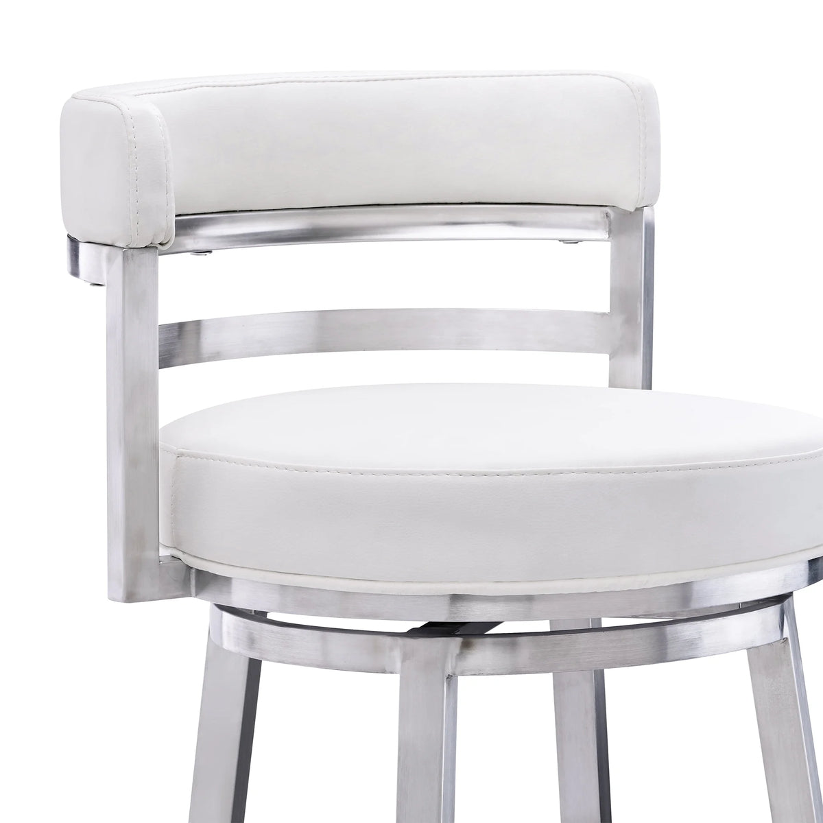 White Faux Leather and Brushed Stainless Steel Bar Stool U8346