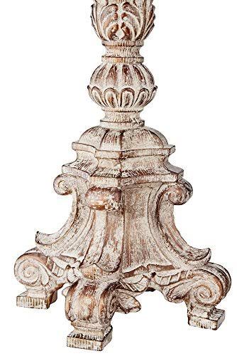 Crystal Antique White Candlestick Table Lamp with Beige Bell Shade R88300
