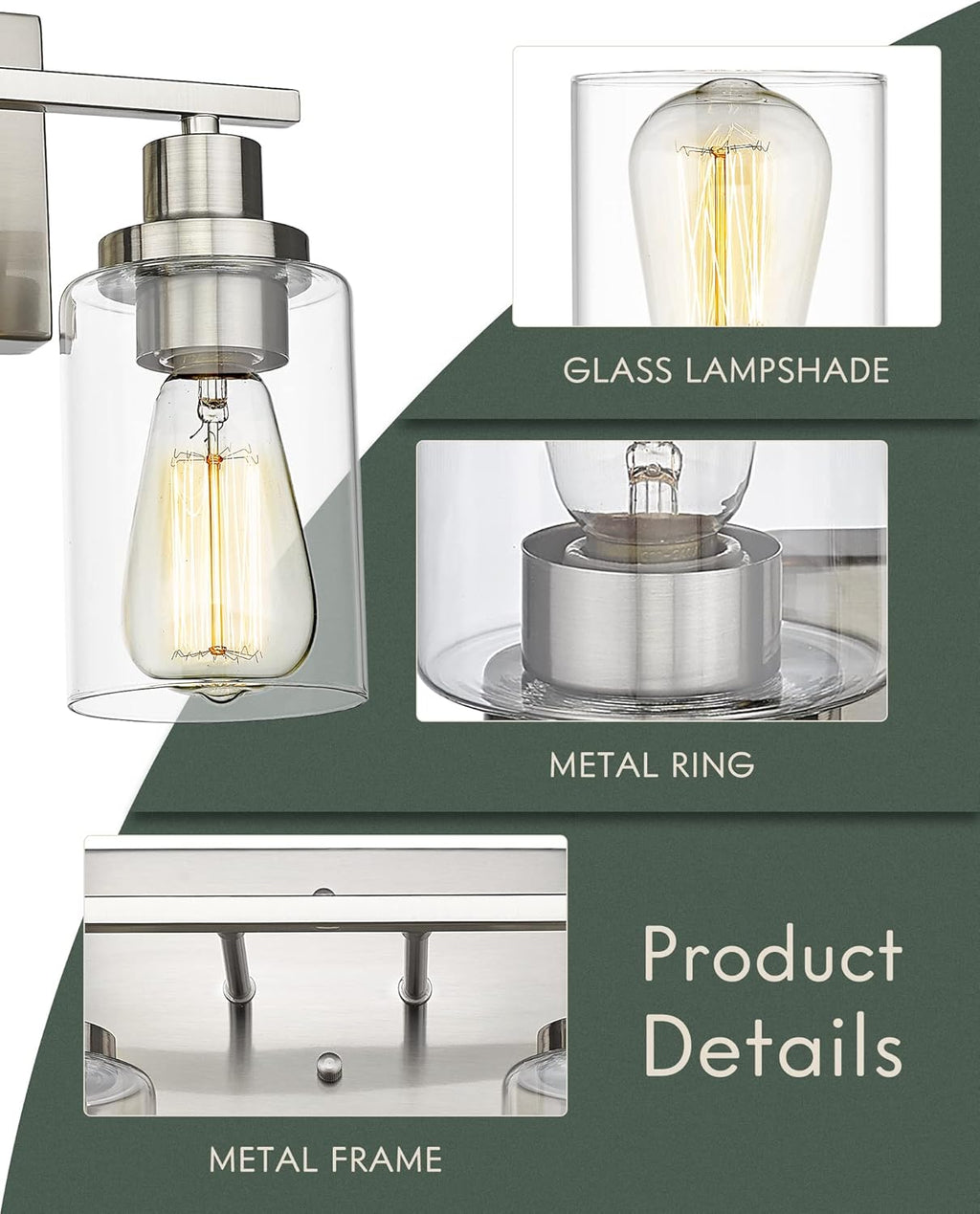 2-Light Brushed Nickel Vanity Wall Light Fixtures with Clear Glass Lampshade C608