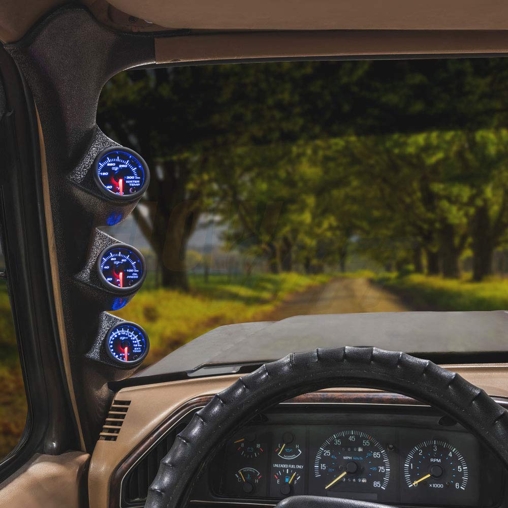 Black 7 Color 100 PSI Oil Pressure, Water Temperature & Transmission Temperature Gauges with Triple Pillar Pod H502024