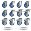 12 Pack 3 inch Swivel Plate Caster Wheels Blue Polyurethane with Screws H93424