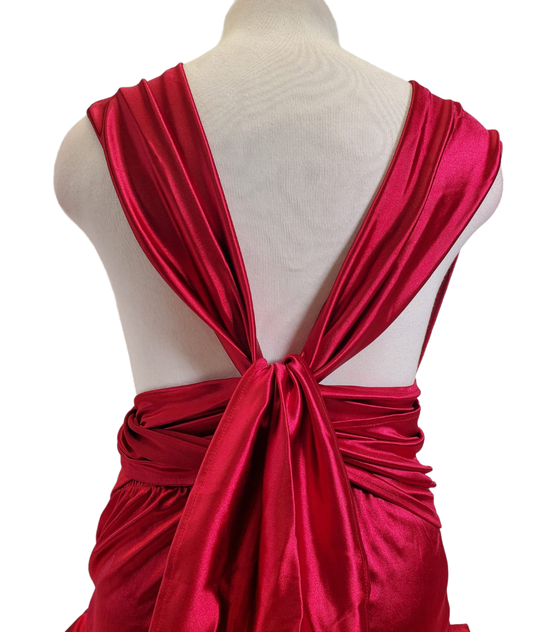 Red Medium V Neck Sleeveless Long Halter Dress P90988