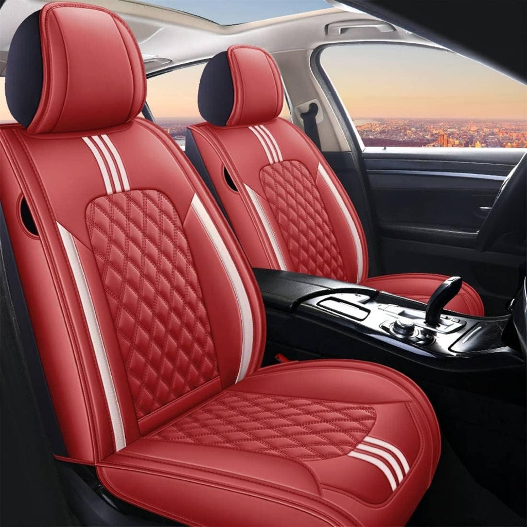 Black-red Leather Universal Car Seat Covers Full Set V1538