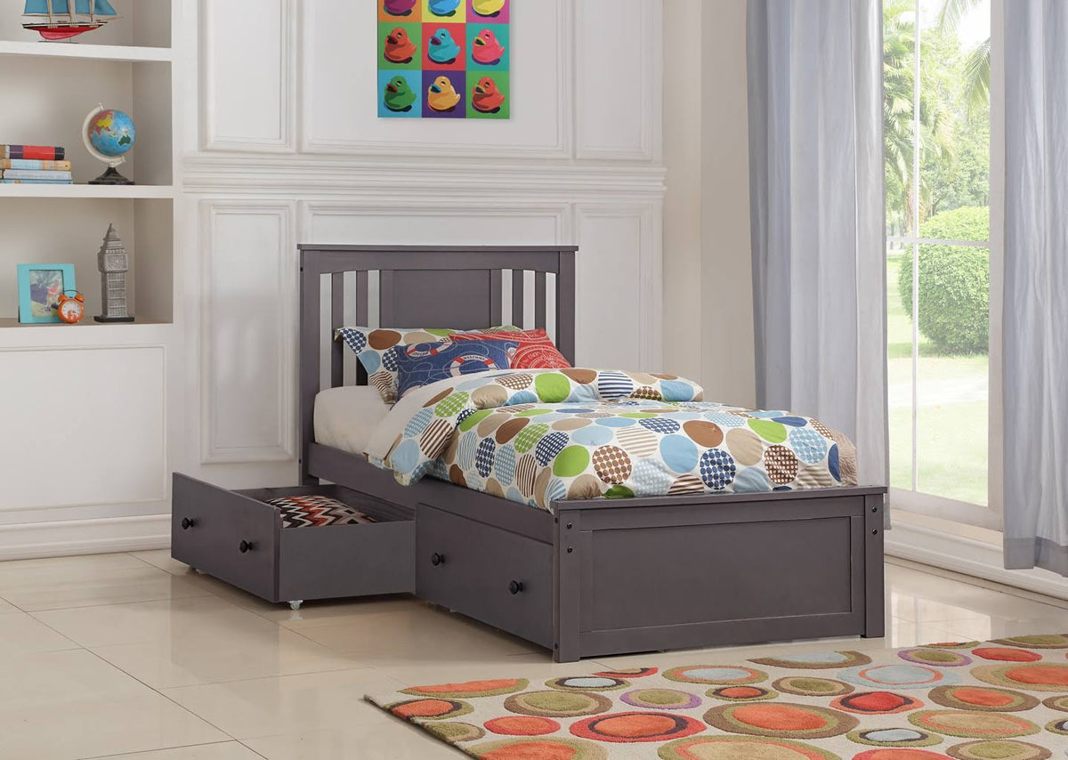 Twin Bed with Dual Underbed Drawers Slate Grey Finish P798