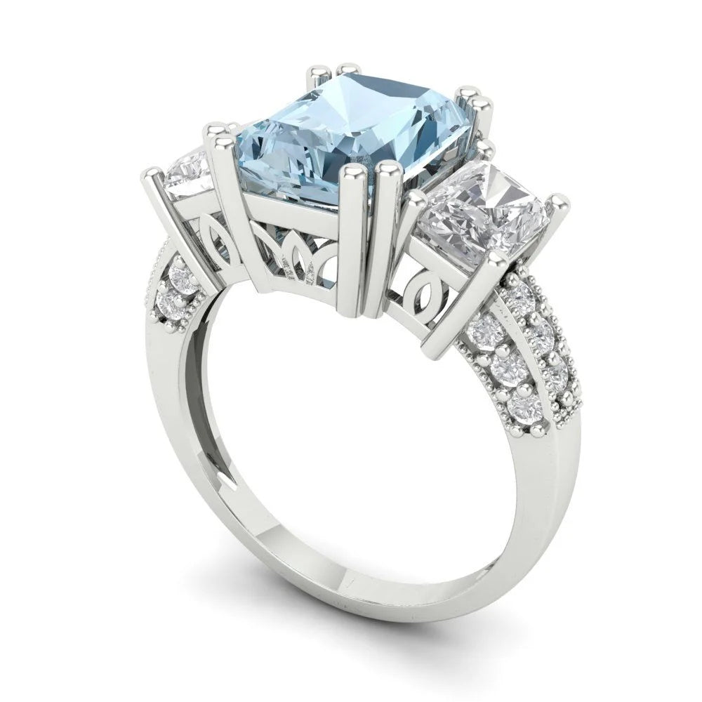 18k White Gold Simulated Diamond Three-Stone Ring L55197