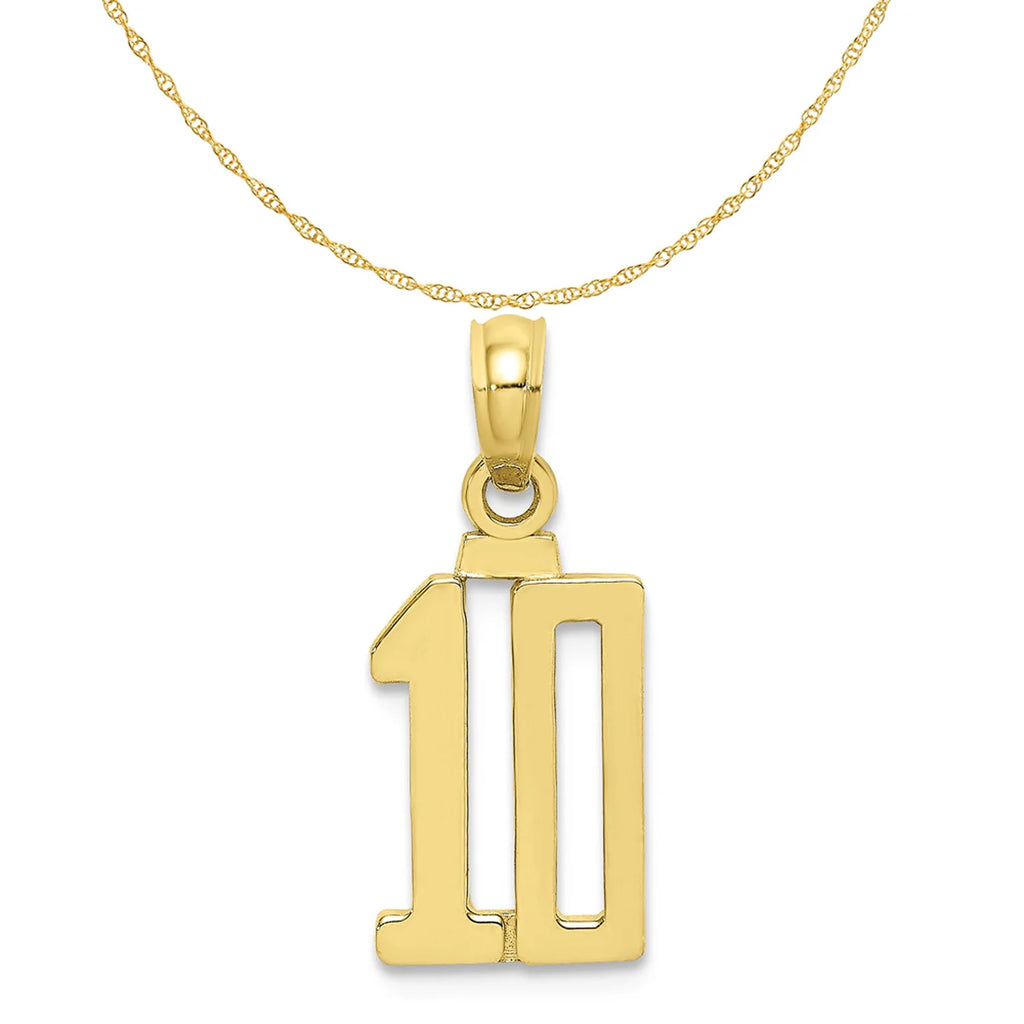 10K Yellow Gold Number 10 Pendant Charm with 14K Yellow Gold Rope Chain Necklace 18'' Q321