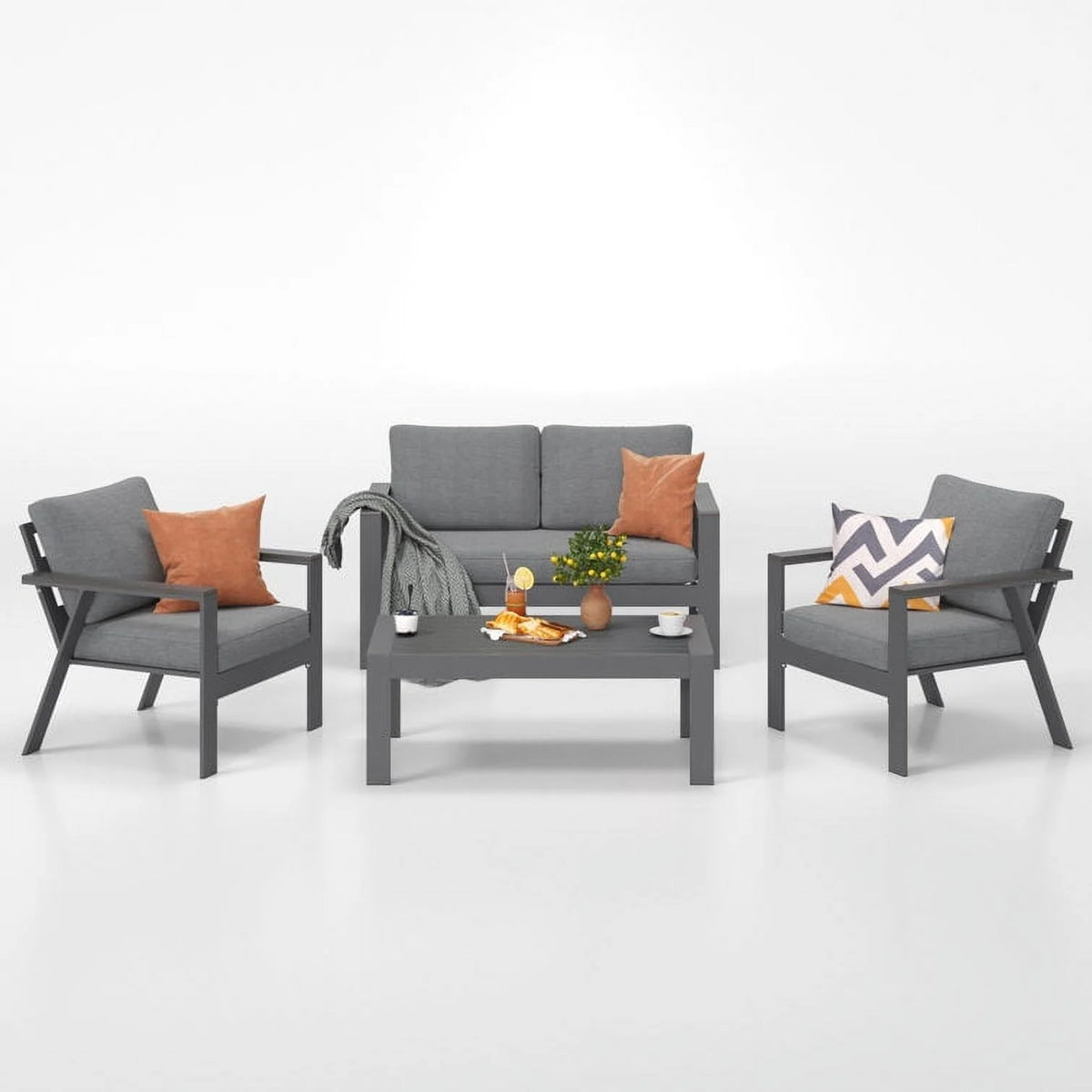 Gray 4-Seat Outdoor Aluminum Sectional Sofa with Cushions G748064