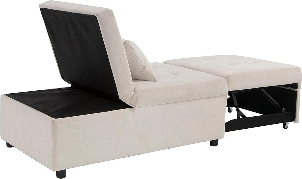 Beige Folding Ottoman Sleeper Sofa Bed T6652