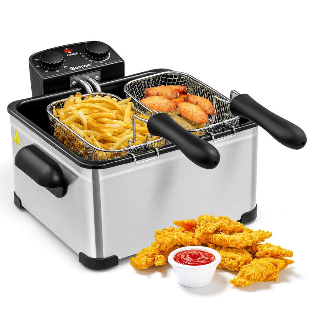 5.3Qt Stainless Steel Electric Deep Fryer with Triple Basket U332