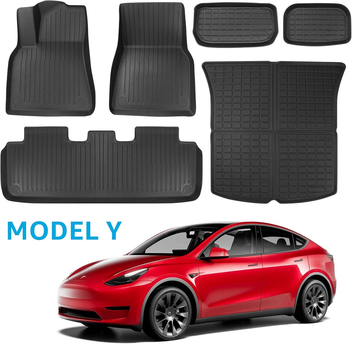 Tesla Model Y Floor Mats 5-Seat TPE Full Set Liners All Weather Front Rear Trunk Cargo Liner Q3798