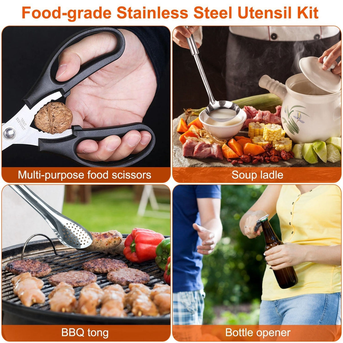 19Pcs Camping Cooking Utensil Kit Portable Picnic Cookware N64249