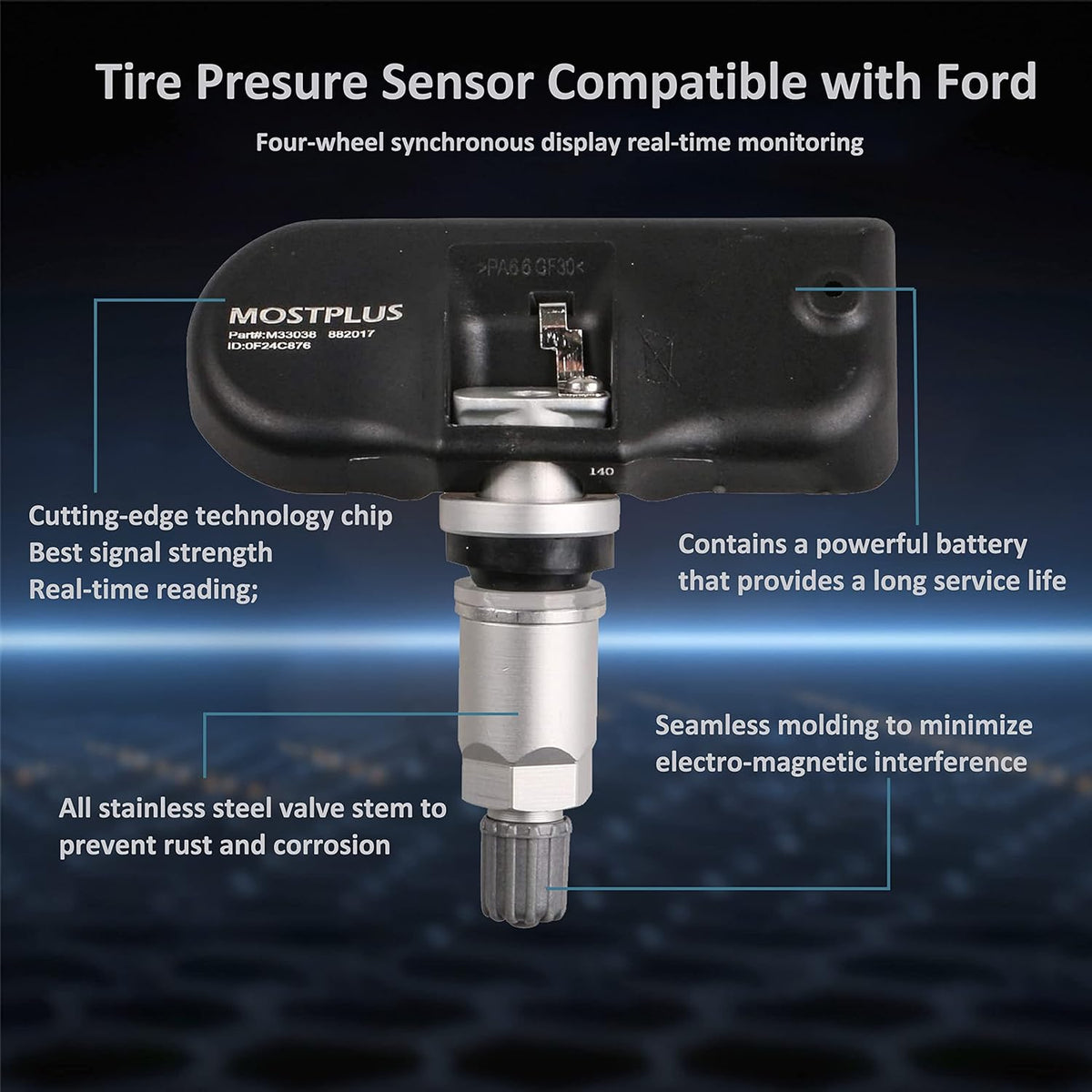 Tire Pressure Monitor Sensor TPMS 433MHz Set of 4 I63535