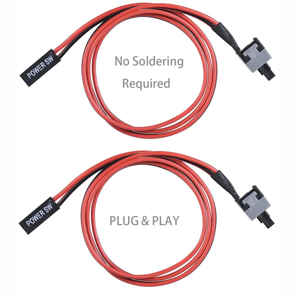 5 Pack 2 Pin PC Power Cable Push Button ATX Computer Switch Wire Restart Switch 50cm L88462
