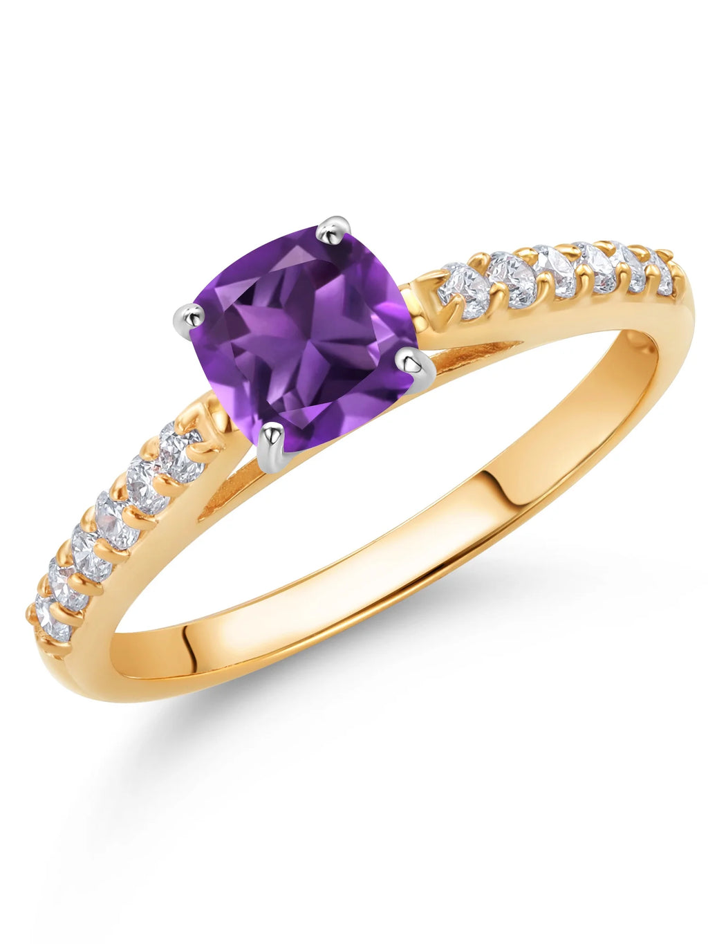 10K White Gold 5MM Cushion Cut Purple Amethyst and White Lab Grown Diamond Engagement Ring (0.72 Cttw) Y8374