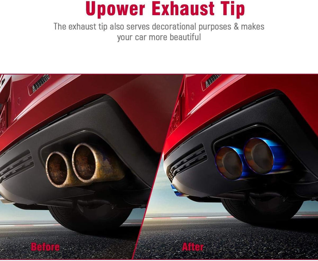 2.5 Inch Inlet 4 Inch Outlet Blue Burnt Exhaust Tip 9" Long Double Wall Straight Cut 304 SS Weld On Pack of 2 L43601