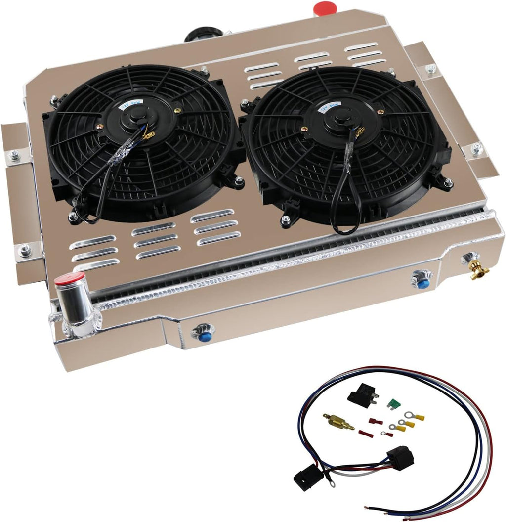 4 Row Core Radiator with 2 X 12" Fan Shroud and Relay for Jeep CJ Series L6 V8 Q6112