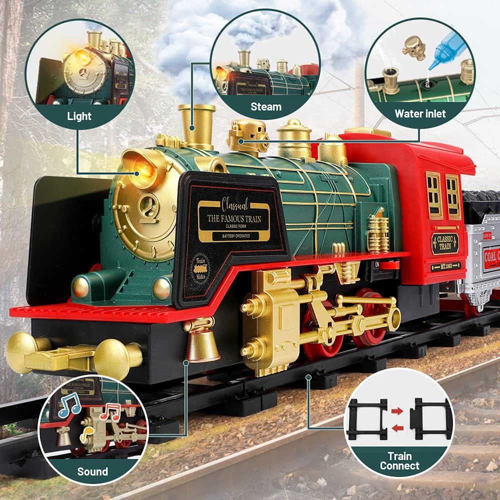 Electric R/C Train Toy with Steam Locomotive Engine, Cargo Cars & Tracks, Pack of 2 R125165