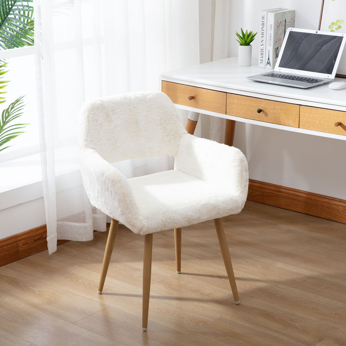 White Side Chair with Steel Legs T354824