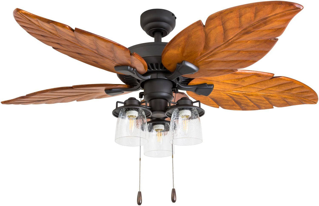 Aged Bronze Indoor LED Ceiling Fan with Hand Carved Blades O81704
