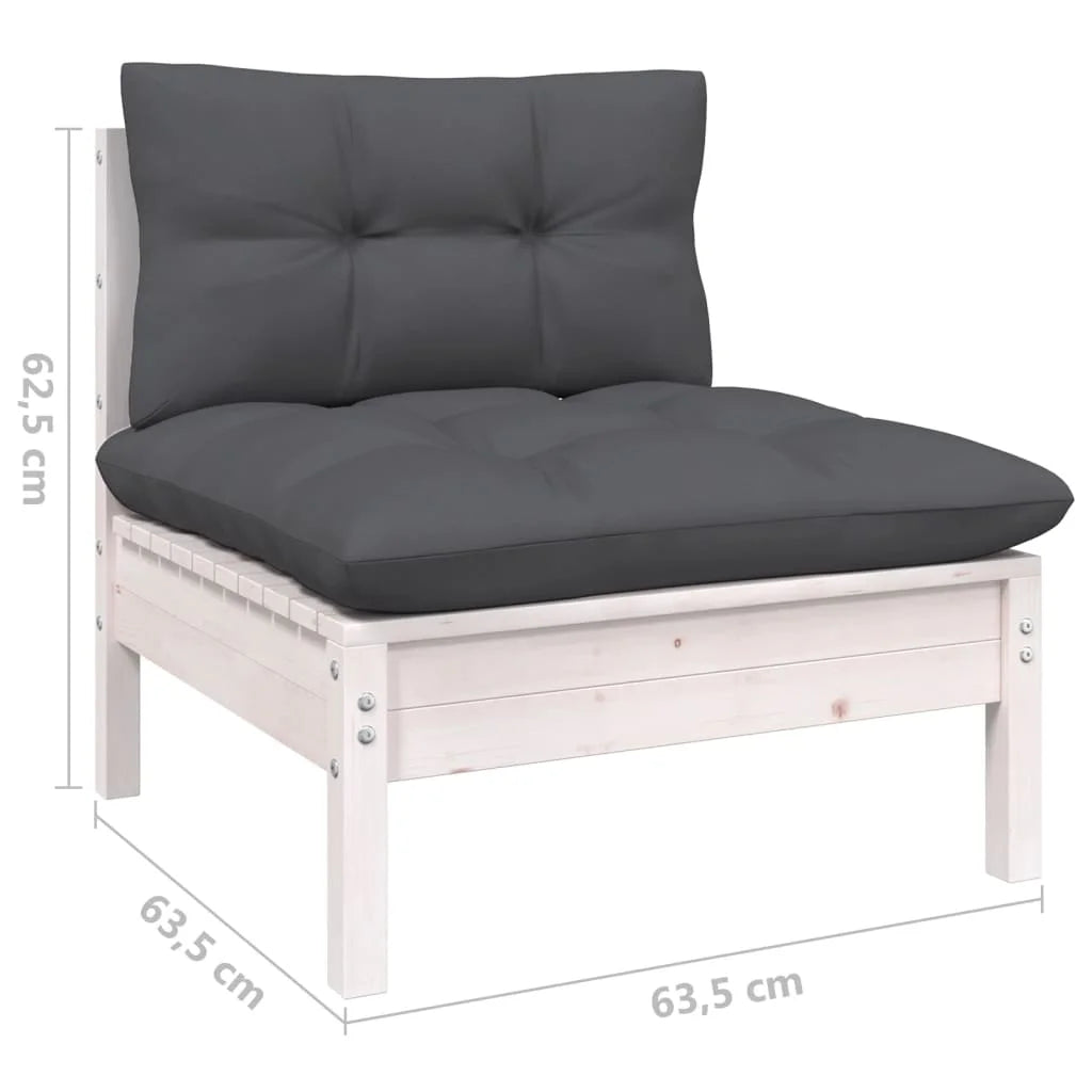 White Solid Pinewood Patio Sofa with Cushions Z23723