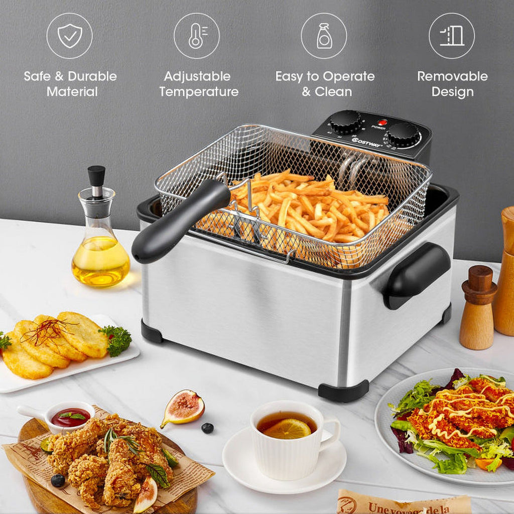 5.3Qt Stainless Steel Electric Deep Fryer with Triple Basket U332