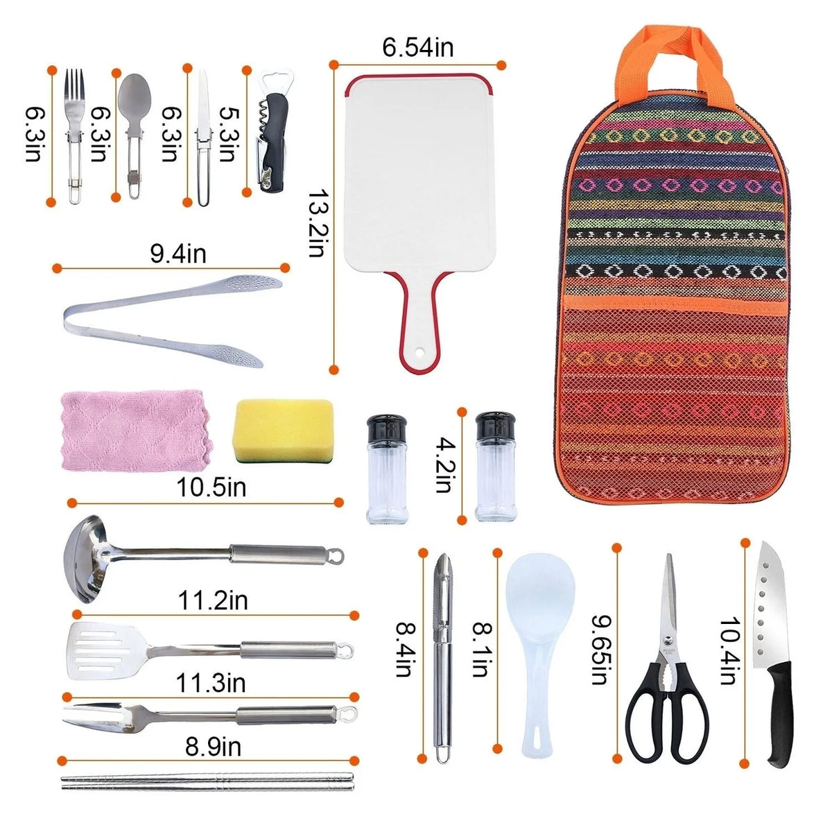 19Pcs Camping Cooking Utensil Kit Portable Picnic Cookware N64249