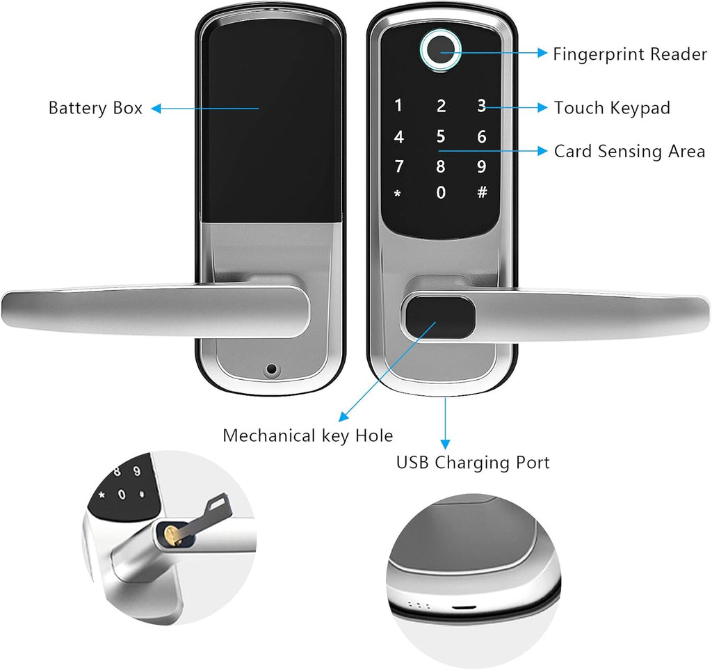 Fingerprint Door Lock with Bluetooth App Code Key and IC Card S26079
