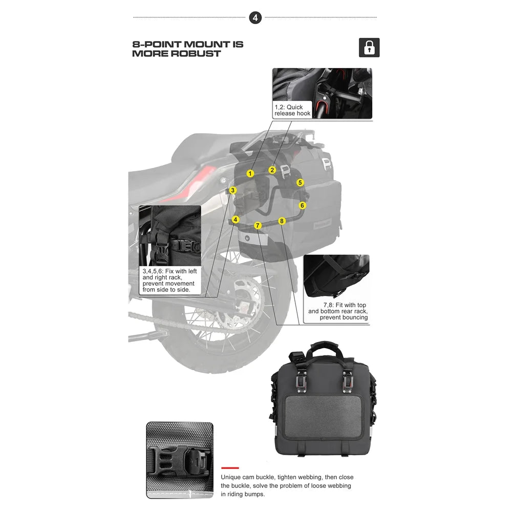Polyester Motorcycle Side Saddle Bag 20L with Removable Waterproof Inner Bag H4673