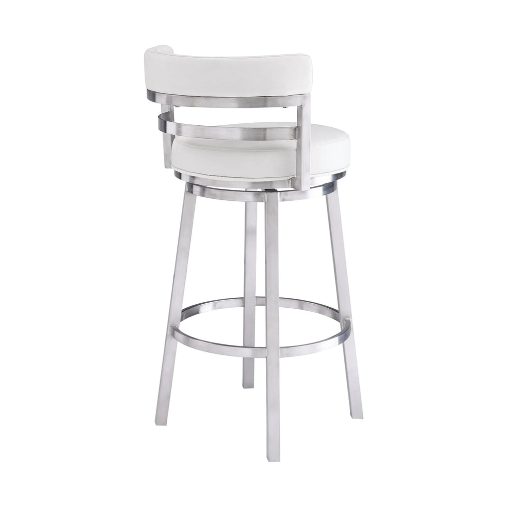 White Faux Leather and Brushed Stainless Steel Bar Stool U8346