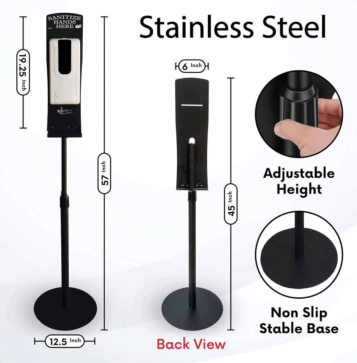 Touchless Automatic Hand Sanitizer Dispenser with Stand, Stainless Steel, Black, Pack of 2 P14296