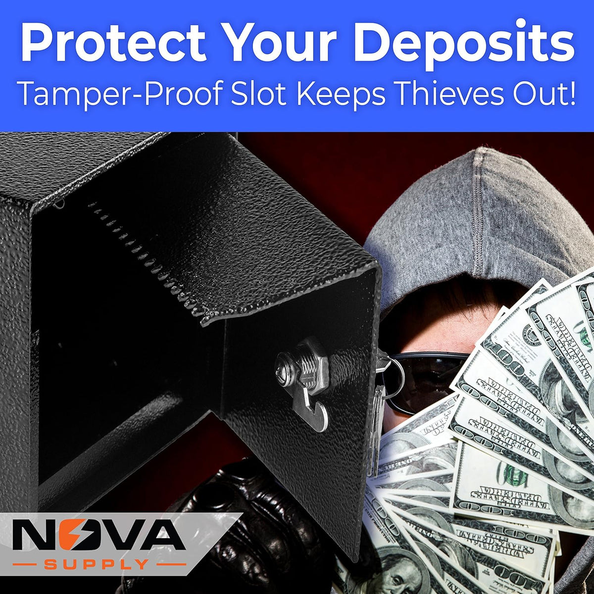 Mountable Cash Drop Box with Tamper-Proof Slot, Thick Steel and Key Lock E535