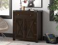 Rustic Oak Storage Cabinet with Double Doors and Drawer V9523