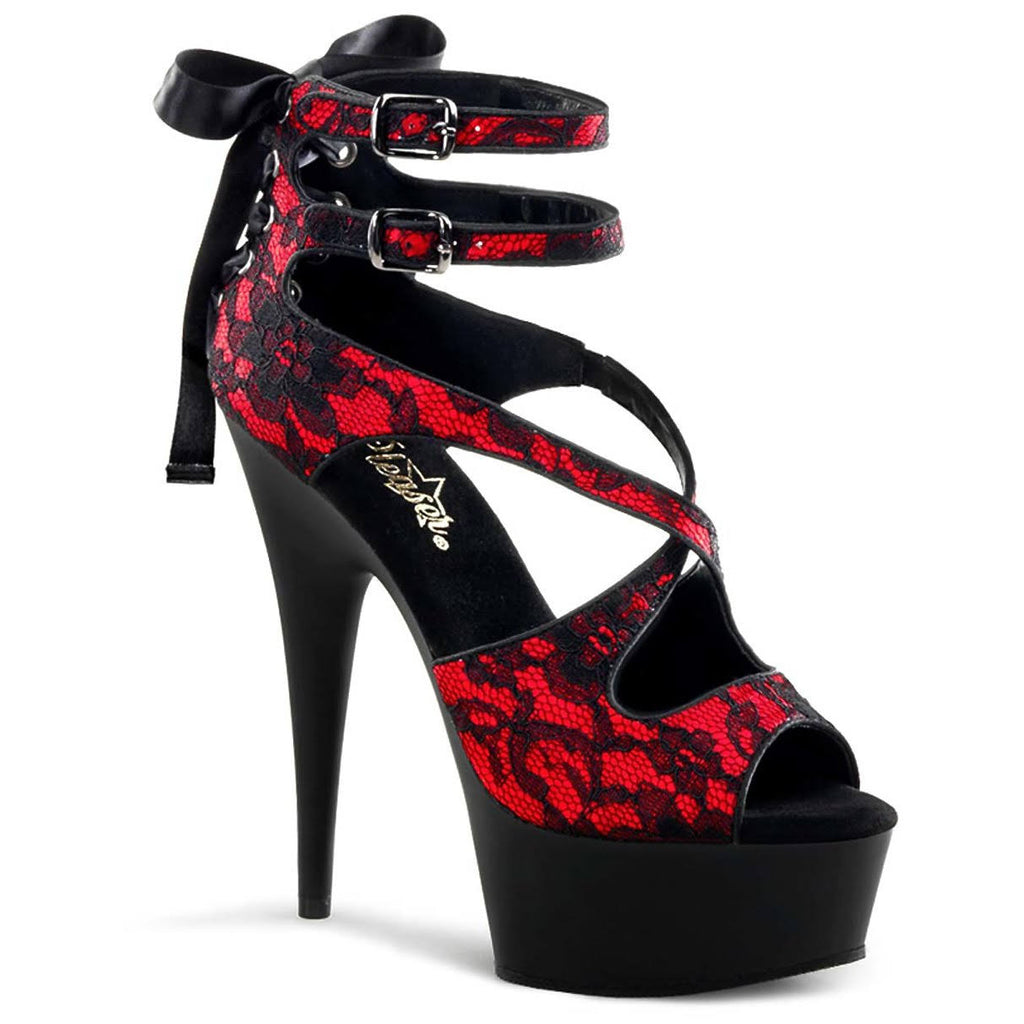 Red Satin-lace Black Matte Heels S579548
