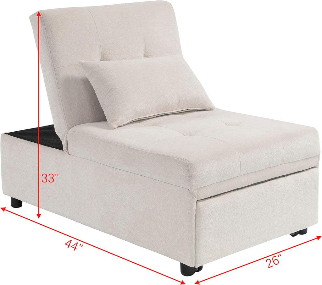 Beige Folding Ottoman Sleeper Sofa Bed T6652