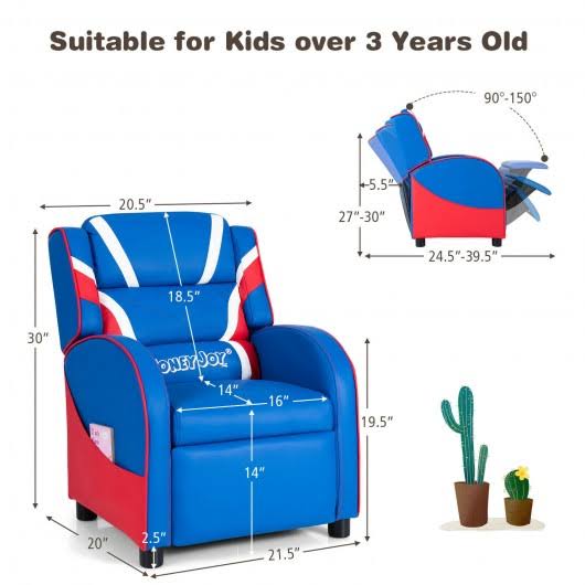 Blue Leather Recliner Chair with Side Pockets F64332