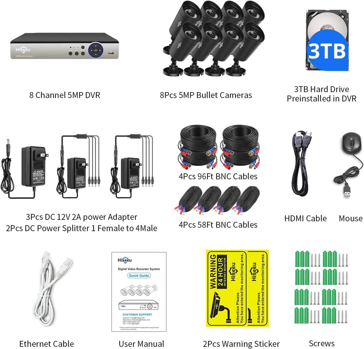 8 Channel 5MP Wired Security Camera System with 3TB Hard Drive L631