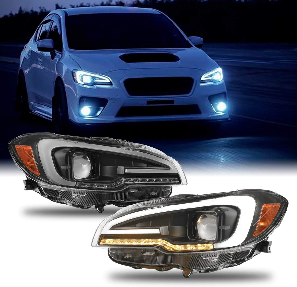 Black Smoked Projector Headlight with LED DRL and LED Sequential Signal M193364