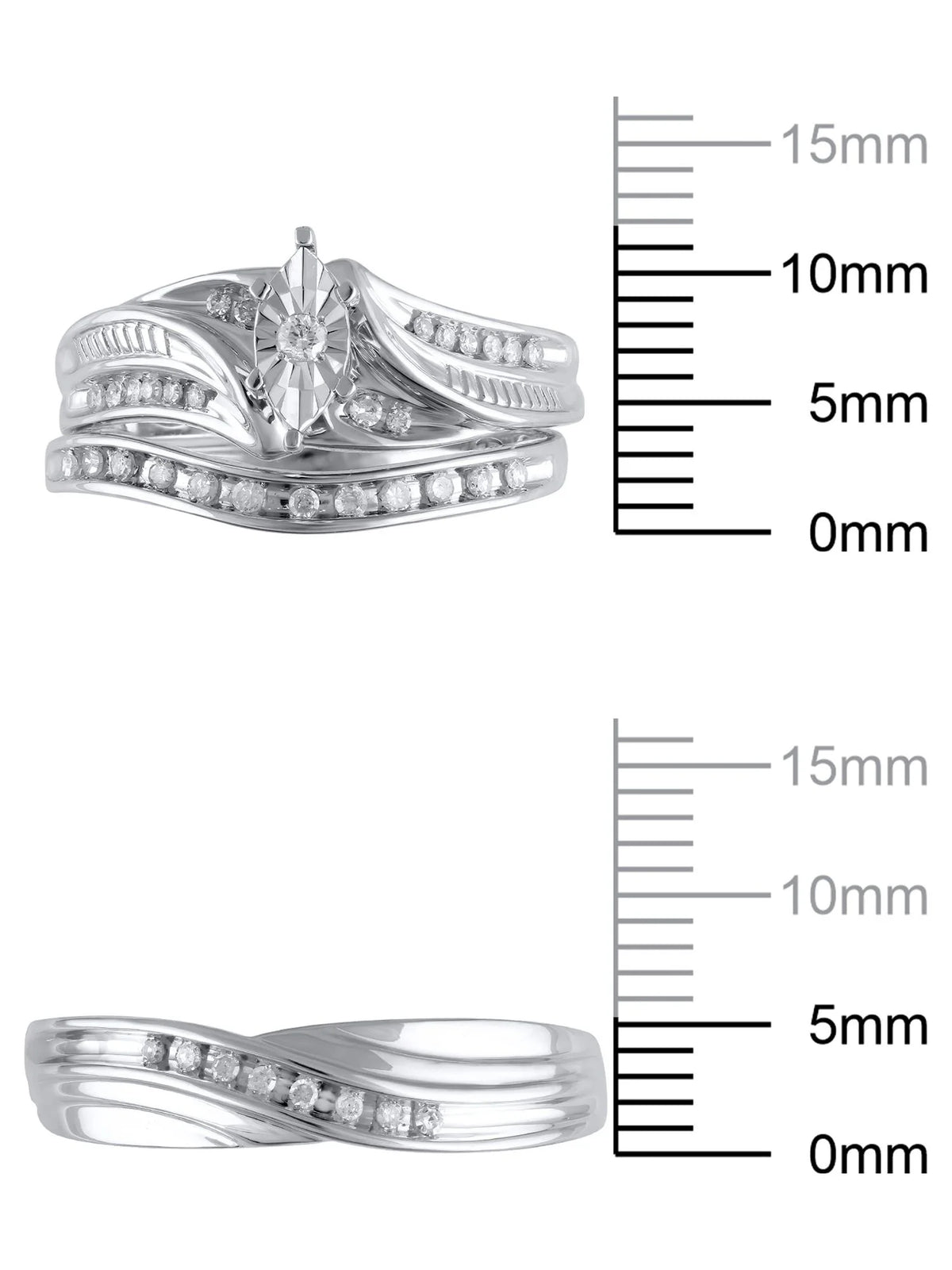 10K White Gold Bridal Ring and Men's Wedding Band Set R795242