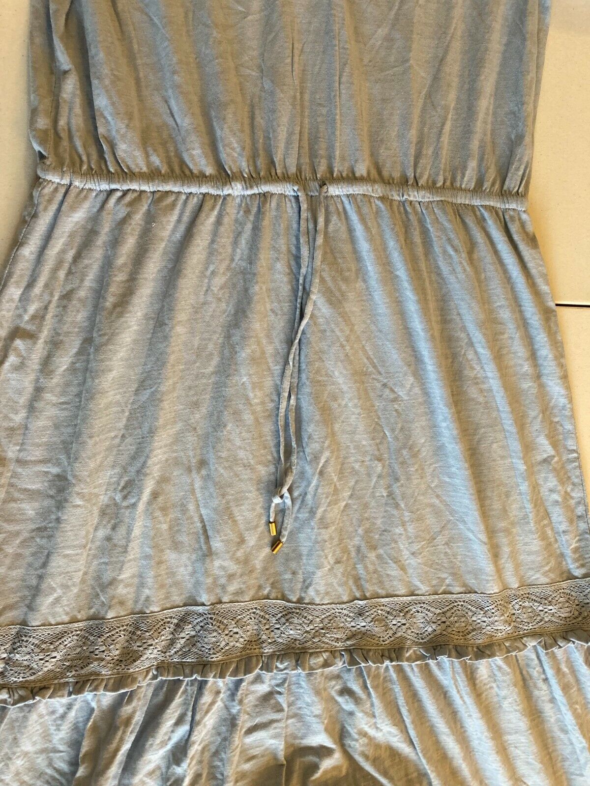 Blue Maxi Lace Trim Dress W2056