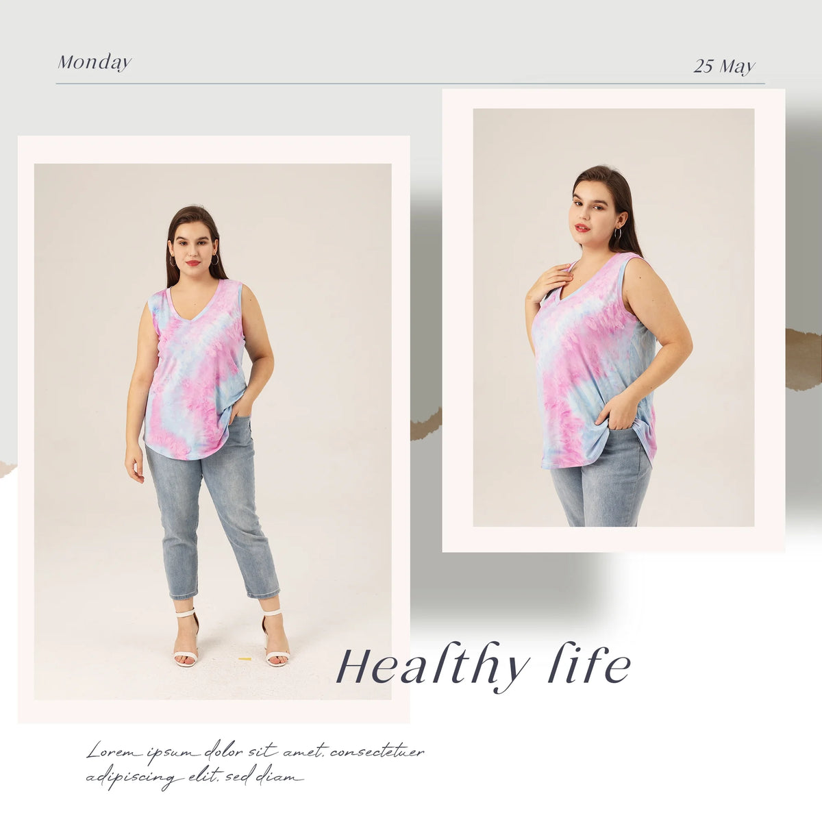 Plus Size Sleeveless Summer V Neck Cami Loose Fits Tank Top X5692